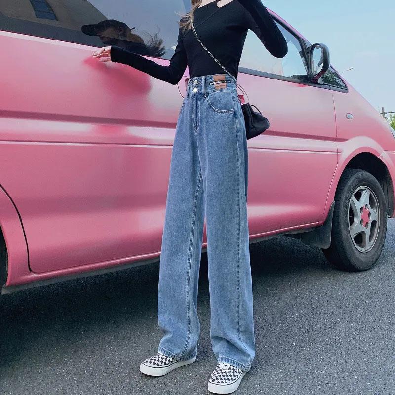 Women's High-waisted Wide-leg Jeans Spring Loose and Thin All-match Trousers Mopping Straight Pants