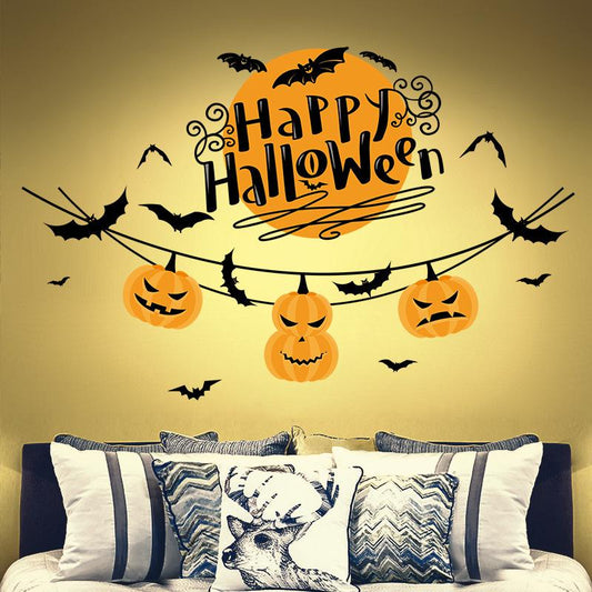 Pumpkin Light Halloween Wall Sticker Room Bar Background Decoration Removable Double Sided Visual