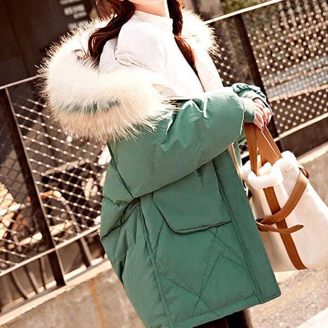 Small Lady Down Padded Jacket Winter Fashion Mid-length Korean Style Padded Jacket Loose  Thick Big Fur Collar Padded Jacket