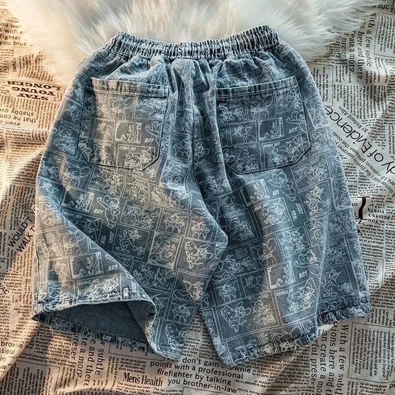 Graffiti Denim Shorts Men's Loose Trend Summer Skateboard Handsome Youth Tide Brand Casual Pants