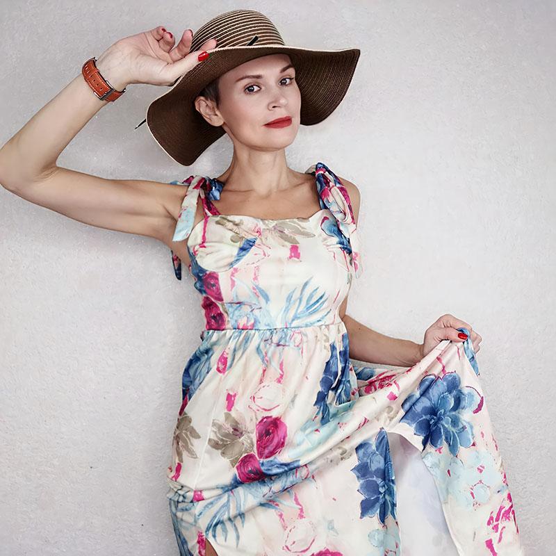 Women's Sling Floral Dress Female  Printed Split Sexy Sleeveless Dress for Beach Holiday Party