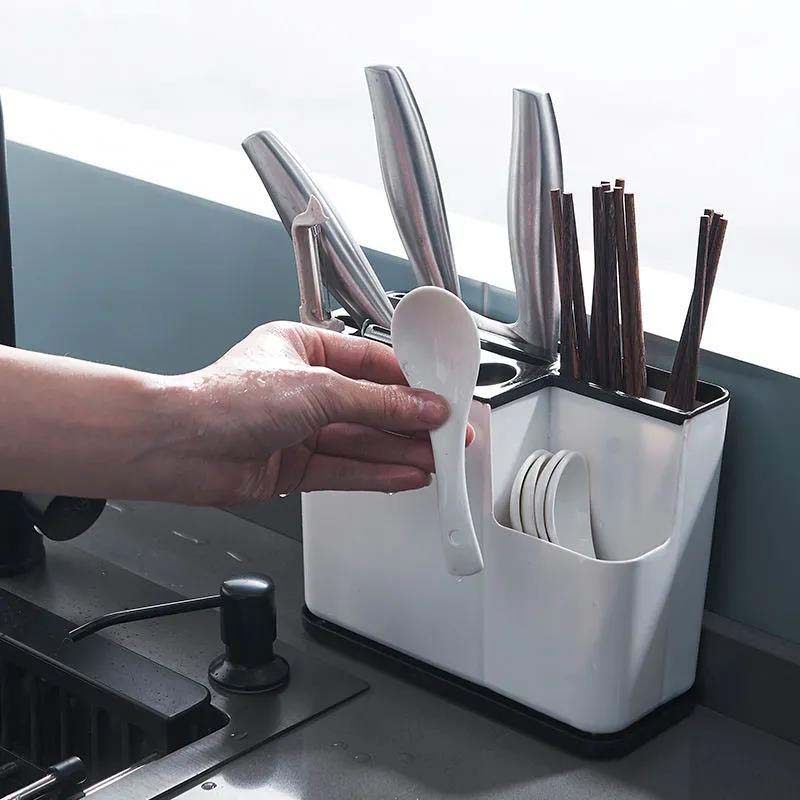 Kitchen Knife Holder Home Spoon Tool Multi-function Drain Storage Box Plastic Tool Holder