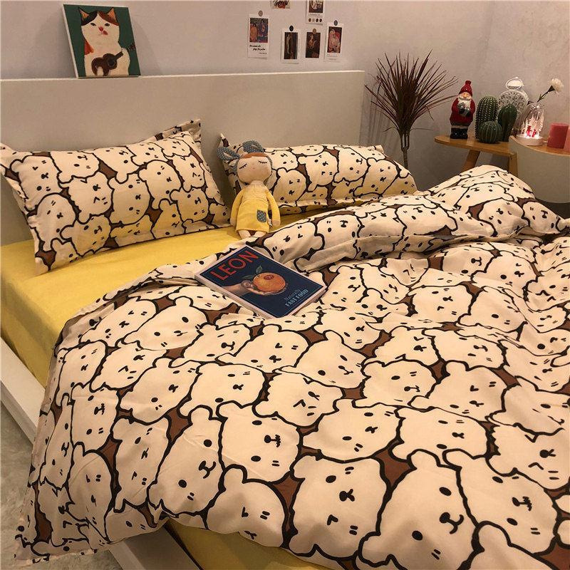 Washed Cotton Four-piece Duvet Cover Sexy Leopard-print Simple Bedding Sheet Household Daily Necessities Four-piece Bed