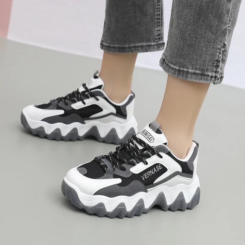 Female Student Sports Shoes Breathable Mesh Shoes Casual Shoes Small White Shoes Leather Thick Soles Large Soles Comfortable Mesh Shoes for Girls