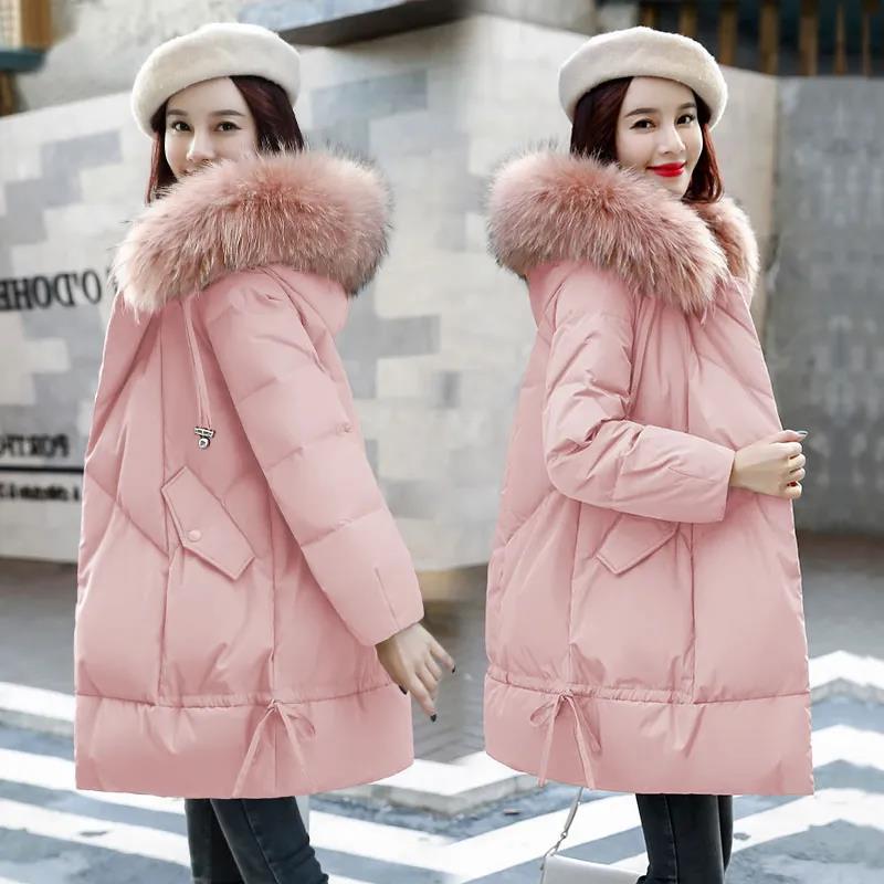 Large Fur Collar Padded Jacket Women's Mid-length Korean Style Loose Fashion Padded Jacket Explosive Style Padded Jacket Women