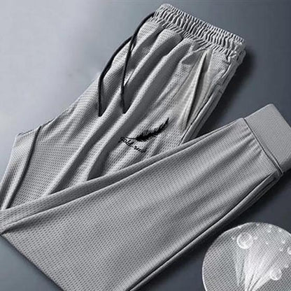 Men Summer Large Size Mesh Ice Silk Stretch Pants Male Print Loose Casual Thin Grey Sports Long Pants