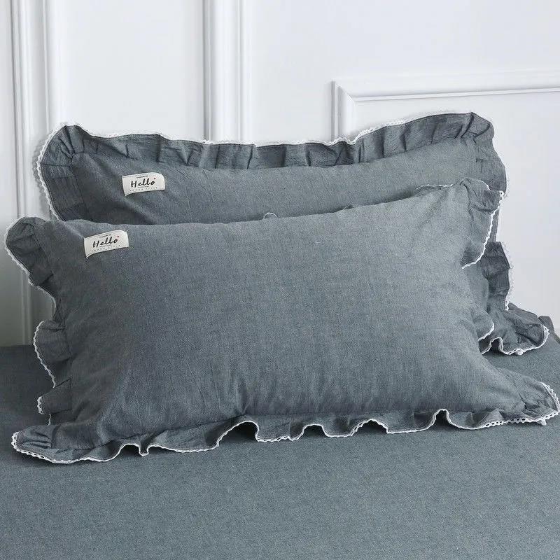 Washed Cotton Cotton Side Pillowcase Solid Color Cotton Pillowcase Pillow Core Cover 48*74cm