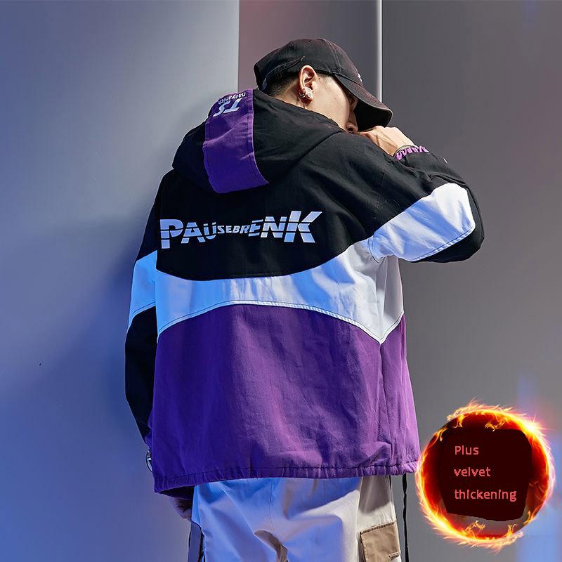 Workwear Jacket Men's Autumn and Winter Trend of Handsome Tops Loose and Handsome Plus Fleece Hooded Jacket