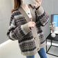 Autumn Winter Vintage Printed Cardigan Sweater Korean Knitwear Casual Loose V-neck Knitted Cardigan Coat tops