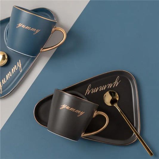 Ceramic European Coffee Cup Luxury Suit with Spoon and Dish Tazas De Café