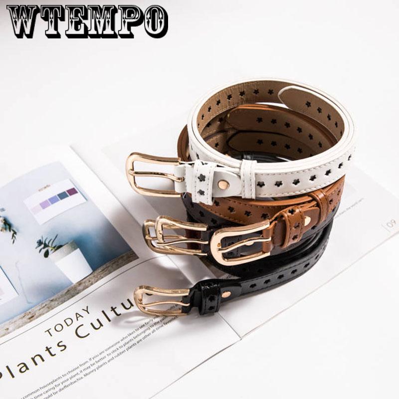 Fashion Hollow leather belts women Vintage Pin buckle floral belt woman strap for jeans