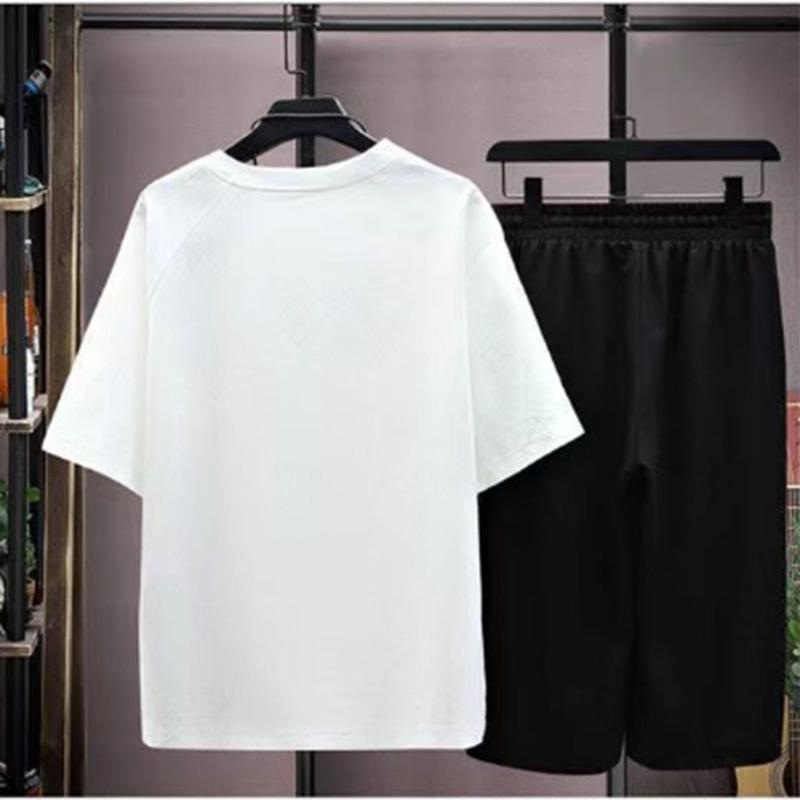 Summer Short-sleeved T-shirt Suit Men's Solid Color Trend Youth Casual Sports Cropped Two-piece Suit