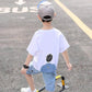 Boys' Summer Suits Solid Color Printing Loose and Breathable Casual Short-sleeved Five-point Jeans Children's Handsome Two-piece Suit