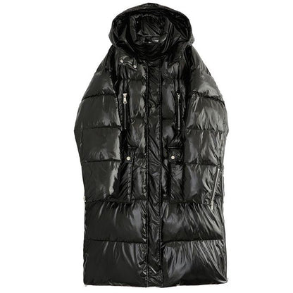 Autumn and Winter Bright Face Hooded Stand-collar Cotton-padded Jacket Bread Coat Loose Thick Mid-length Coat Winter Warm Jacket Women