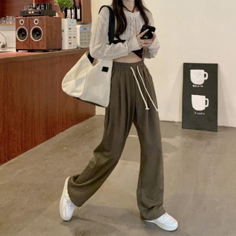 Drawstring Sports Pants Women's Spring and Summer High Waist Straight Loose Drape Pants Casual Lazy Wind Wide Leg Pants