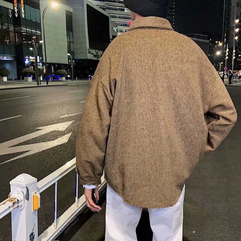 Men's Light Velvet Fabric Windbreaker Coat Loose Retro Long Sleeve Warm Solid Color Coat Fabric Comfortable Breathable Thin Coat