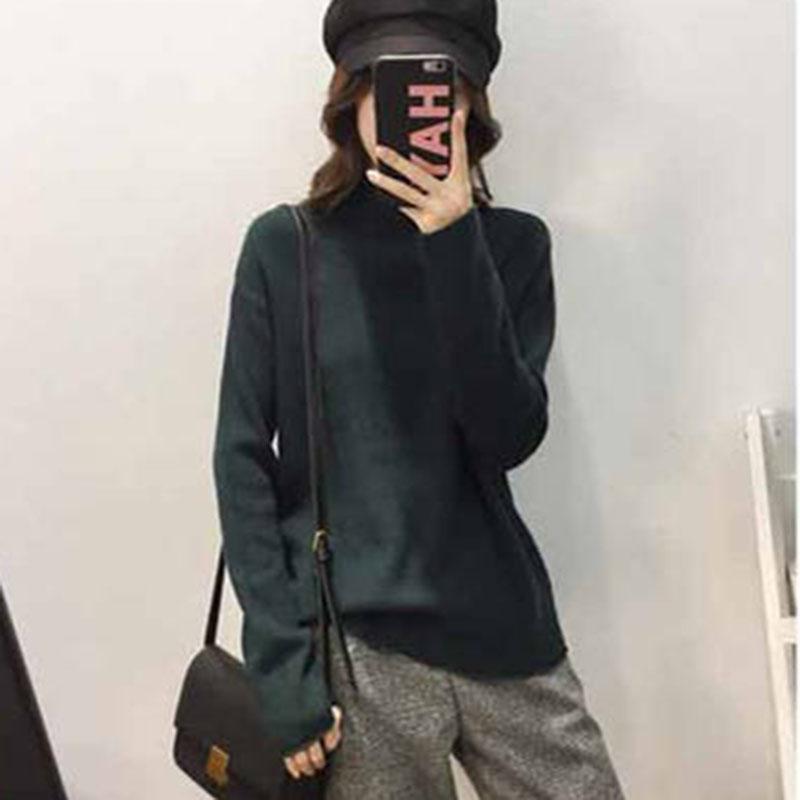 Pofulove Thick Half Turtleneck Sweaters Women Autumn Winter Loose Knitted Bottoming Shirt Plus Size