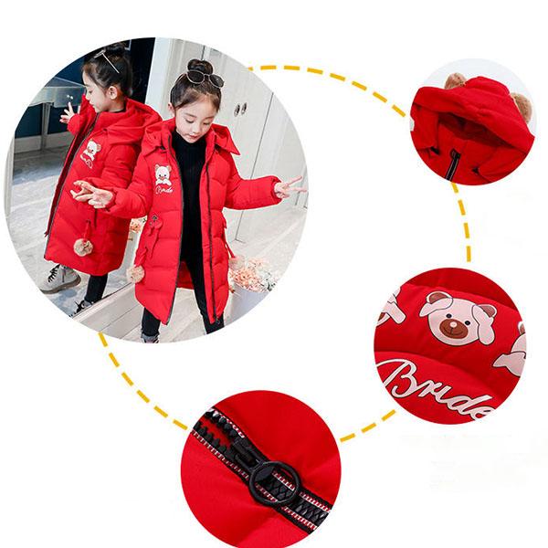 Winter Warm Plus Thick Down Padded Jacket Girls Cotton-padded Jacket Children's  Mid-length Girl Thickened Middle-aged Children's Winter Clothing