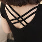 Fashion Long Maxi Dress Cotton Short Sleeve Crew Neck Elastic Backless Summer Dress Party Dress