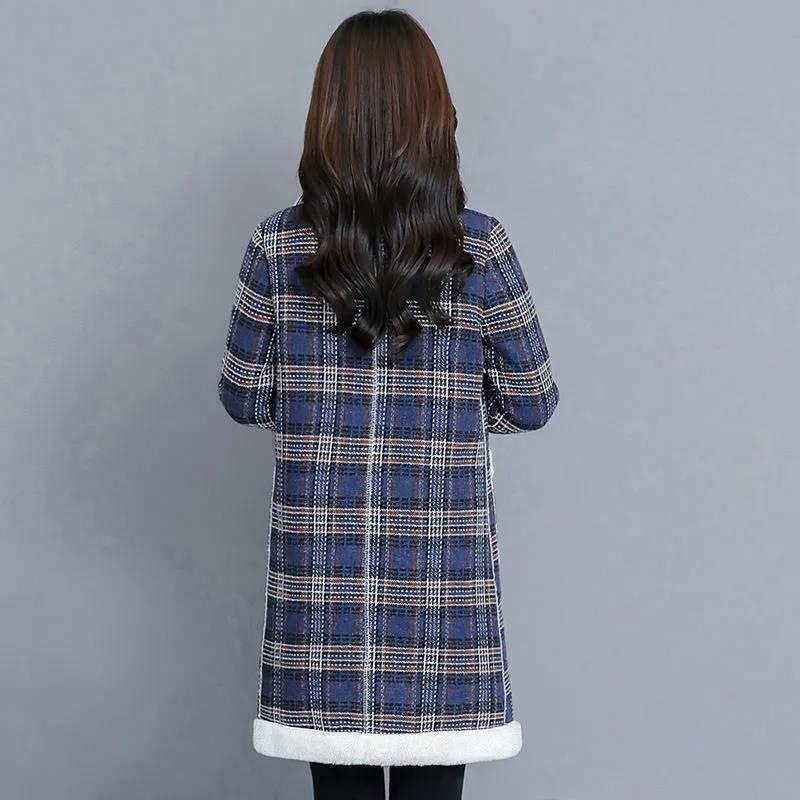 Plush Thickened Lamb-like Woolen Sweater Women's Mid-length Autumn and Winter Print Loose Warm Quilted Jacket Women