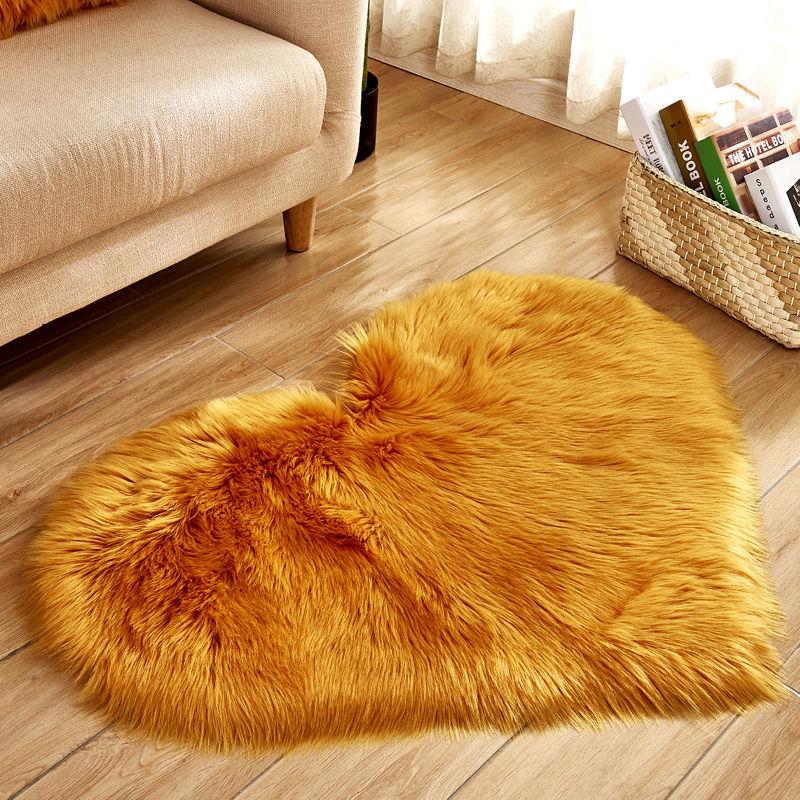 Love Heart Shape Fur Rugs Artificial Wool Sheepskin Baby Room Bedroom Soft Area Mat Long Hairy Rug Blue White Pink Shaggy Carpet