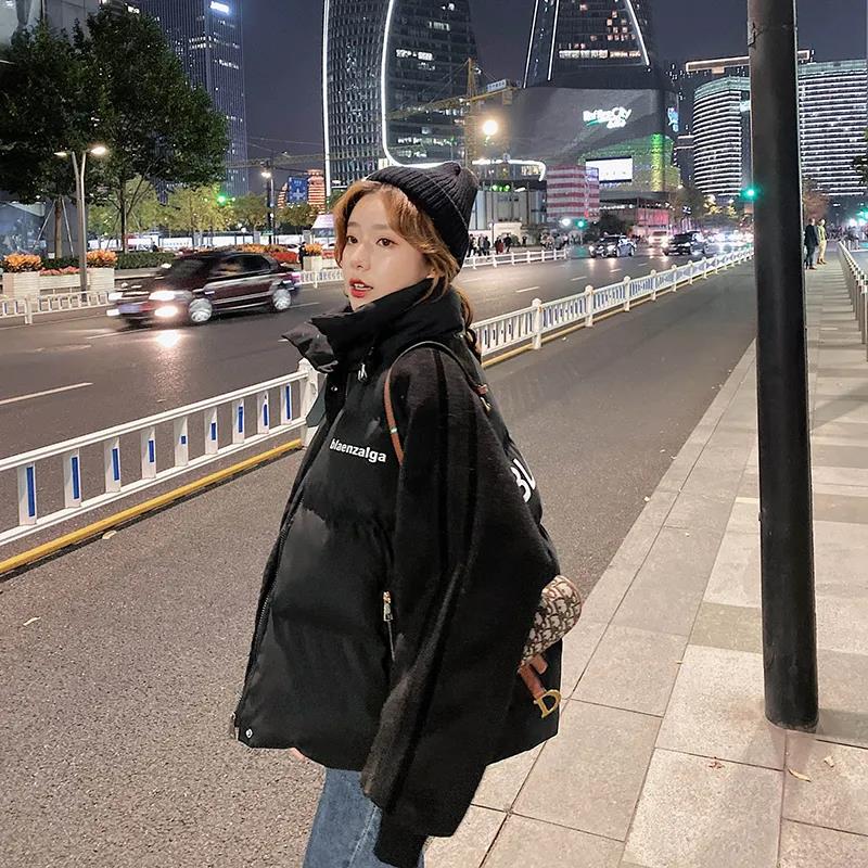 Down Jacket Women's Casual All-match Bread Jacket Black and White Windbreaker Velvet Stand-up Collar Warm Jacket