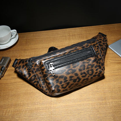 Retro Waist Bag Women Leopard Chest Bag Mobile Phone Bag Outdoor Leisure Sports Riding Shoulder Bag