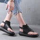 Plus Size 36-40 Summer Women Outdoor Black Rome Flip Flop Flat Bohemian Beach Shoes Non-slip Office Lady Leather Sandals