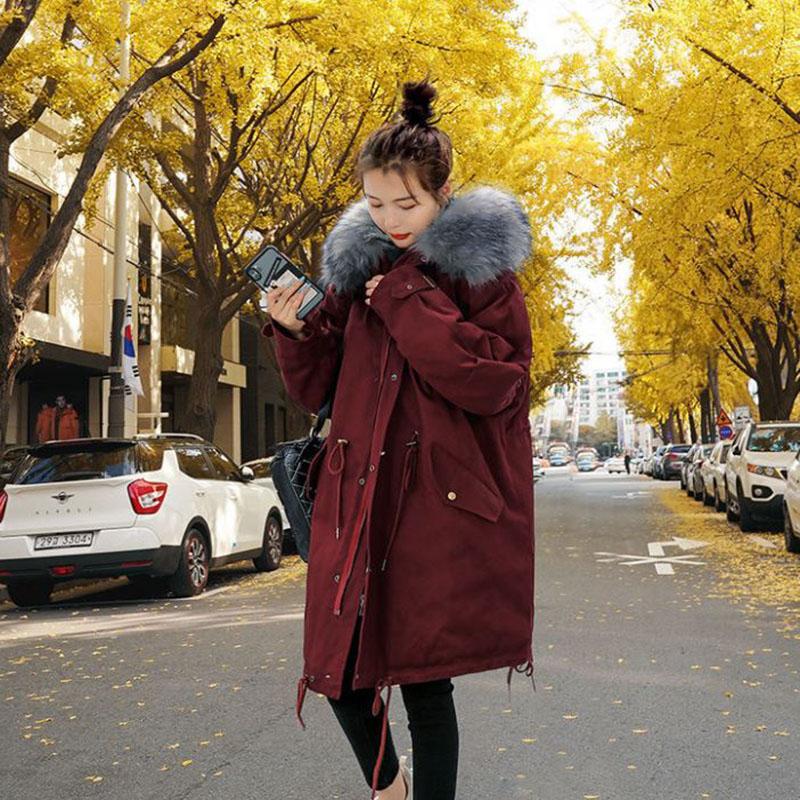 Winter Women's Cotton Jacket Jacket Mid-length Large Fur Collar Plus Down Jacket Thickening Plus Velvet Jacket