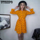Spring  Autumn Women Heart Printed Long Sleeve Shirt Dress OL Style Knee-length  A-line Dress Plus Size M-5XL