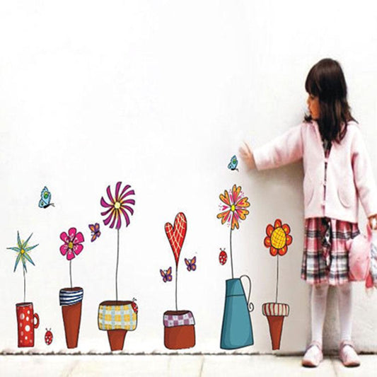 Wall sticker living room sofa wall children room bedroom background wall sticker cartoon flower pot