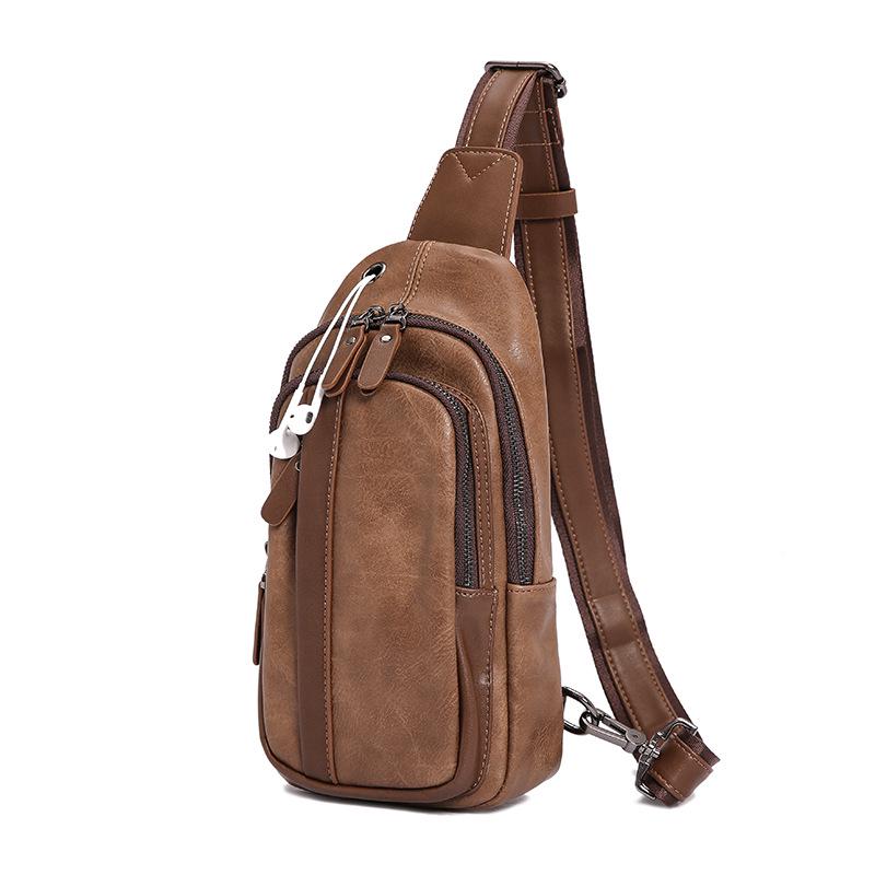 Chest Bag Male Large Capacity with Headphone Hole Shoulder Bag Outdoor Sports and Fitness Pockets