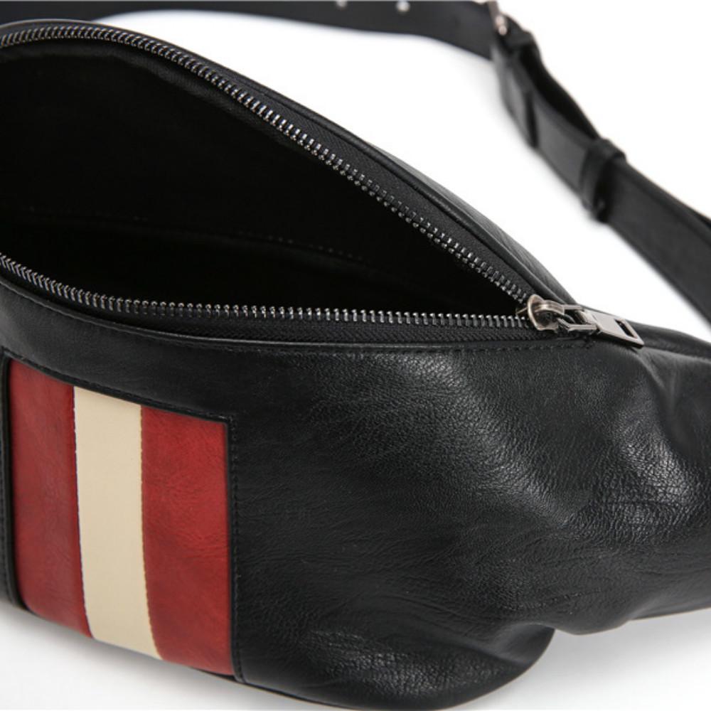 Casual Waist Bag Couple Leather Stitching Chest Bag Mobile Phone Bag Outdoor Sports Shoulder Bag