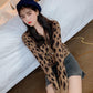 Spring and Autumn Leopard Print Knit Thin Jacket Slim Short Knit Casual Blouse
