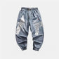 Men's Personalized Printed Jeans Fashion Loose Harem Pants Light Color Graffiti Casual Pants