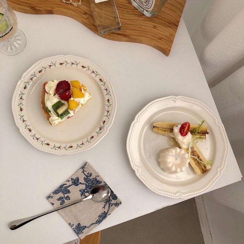 Rattan Flower French Embossed Dinner Plate Dish Ceramic Dessert Fruit Plate Retro Tableware
