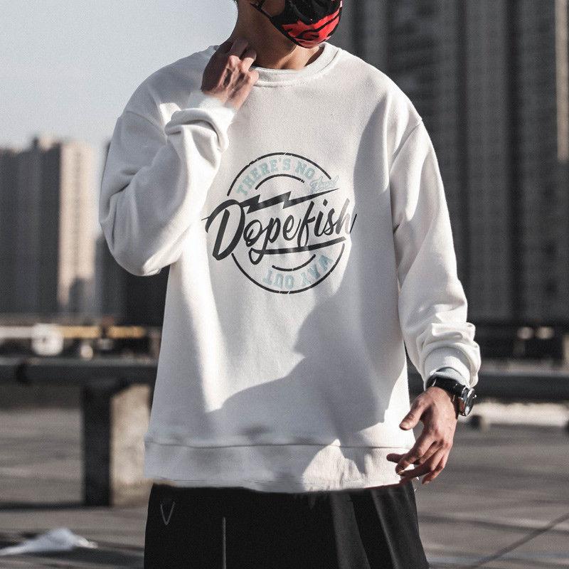 Round Neck Sweater Men's Hoodless Autumn and Winter Tops Ins Tide Brand Loose Large Size Trend All-match Jacket To Keep Warm and Comfortable