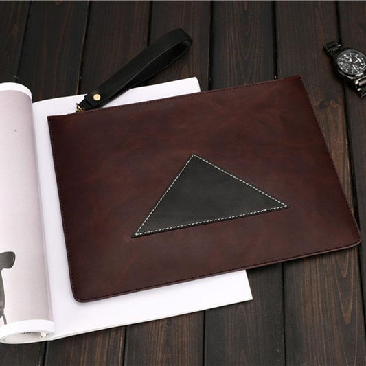 Business Briefcase Men Black Large Capacity Zipper Leather Anti-theft Waterproof Clutch IPad Bag