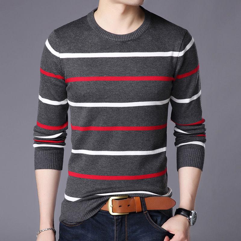 Sweater Mens Pullover Striped Slim Fit Jumpers Pull Homme Cashmere Sweater Casual Men Clothes