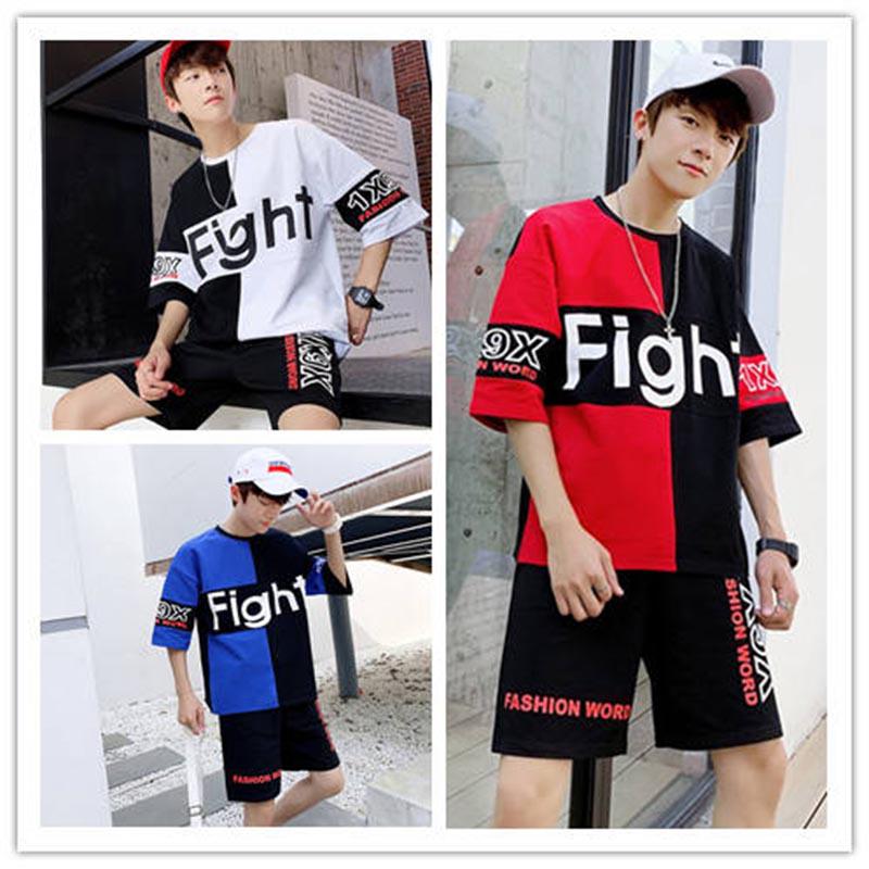 Summer Sports Suit Men's Loose Fashion Casual Suit Men's T-Shirt + Shorts Hip Hop Style Street Set