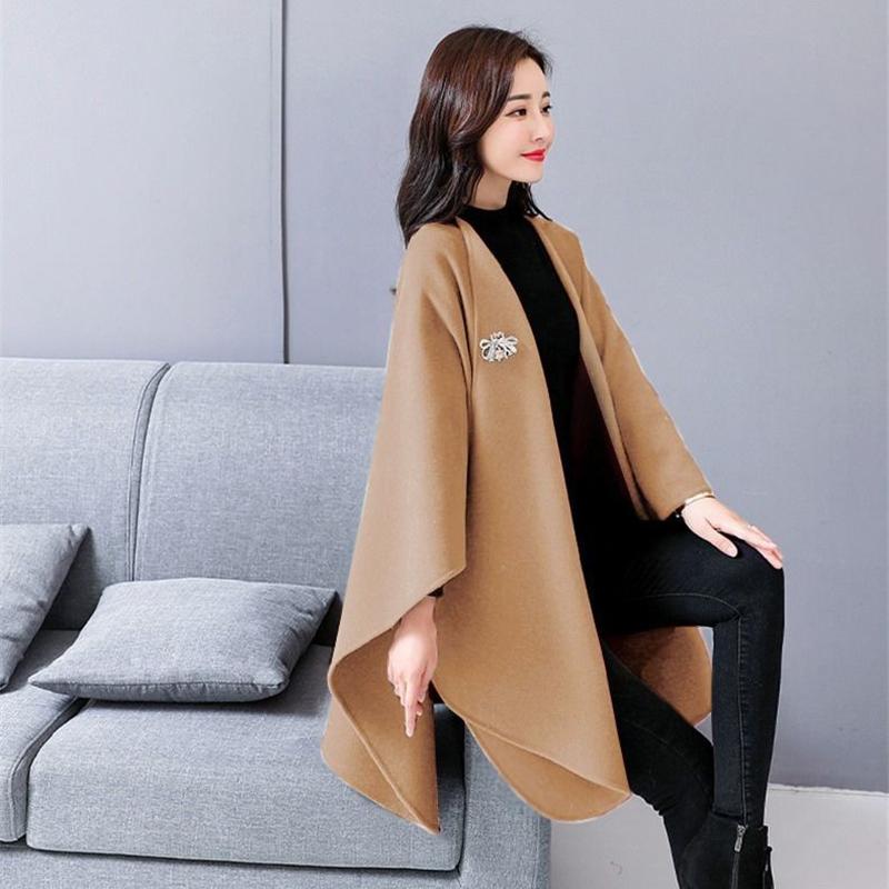 Woolen Coat Women's Cloak-style Coat Cardigan Woolen Coat Irregular Shawl Temperament Versatile Warm and Comfortable Wrap