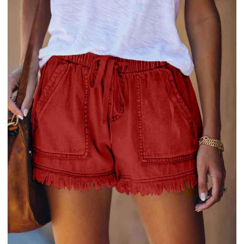 Summer Casual Ladies High-waist Denim Shorts Elastic Waist Slim-fit Denim Shorts
