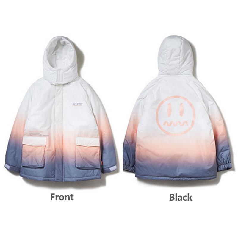 Little Evil Devil Face Down Jacket Men's Gradient Winter Warm Hooded Loose Jacket Personality Couple Wear Casual Down Jacket