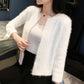 Imitation Mink Velvet Lazy Style Knitted Cardigan Korean Style Loose Student Outer Wear Simple Female Jacket