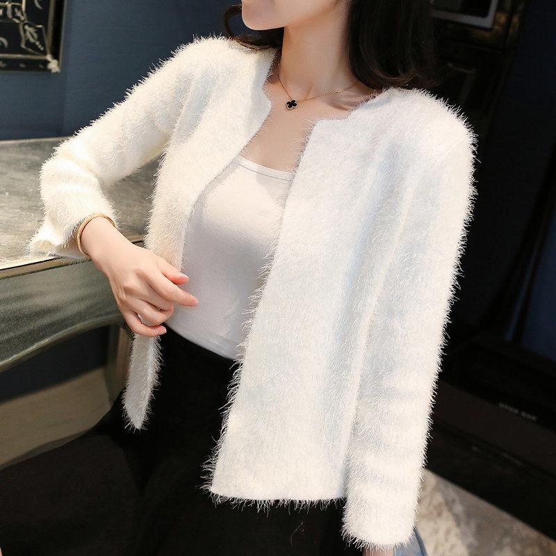Imitation Mink Velvet Lazy Style Knitted Cardigan Korean Style Loose Student Outer Wear Simple Female Jacket