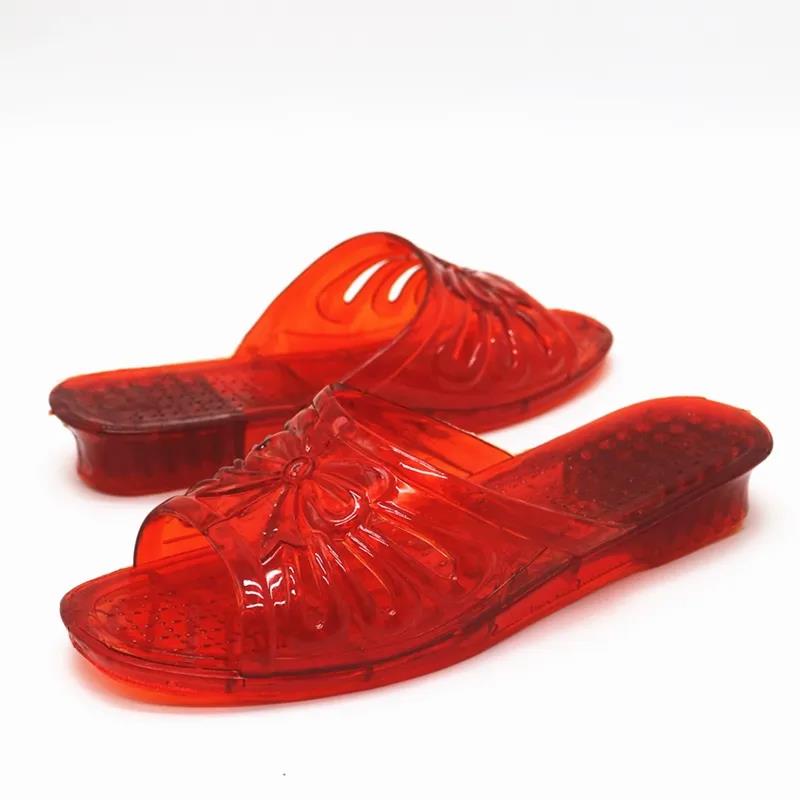 Transparent Crystal Plastic Flat Heel Slippers Ladies Summer Wedge Heel Thick Bottom Outdoor Sandals and Slippers Plastic Large Size