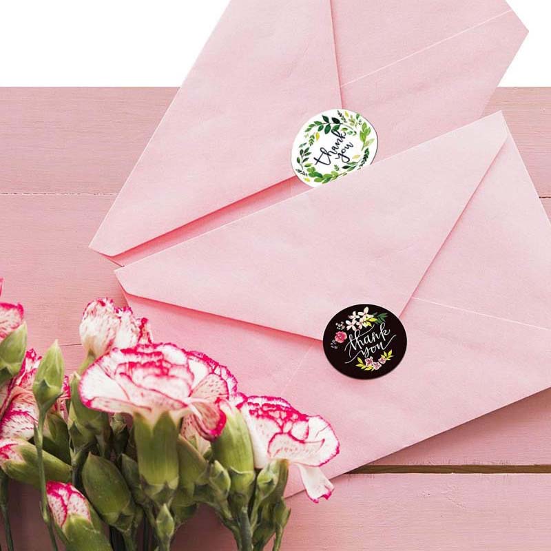 500pcs 4 Styles Thank You Sticker for Seal Labels Round Floral Multi Color Labels Sticker Handmade Offer Stationery Sticker
