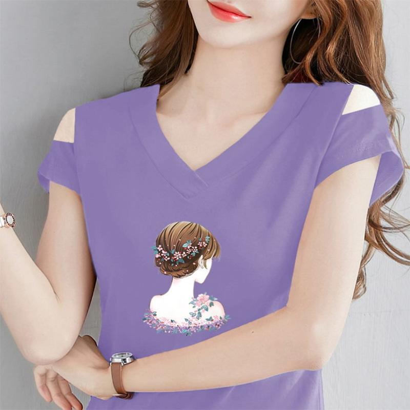 Summer Thin Off-the-shoulder T-shirt Black Short-sleeved T-shirt Women's Leak-shoulder One-word V-neck Top Korean Version Slimming Bottoming Shirt