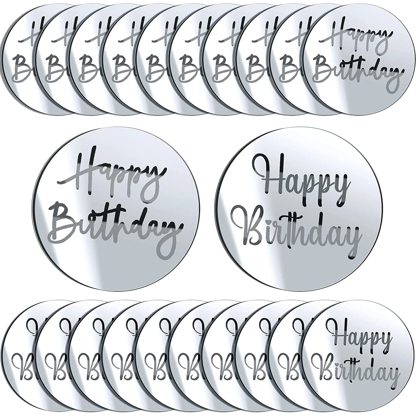20 Pieces Acrylic Cake Disc Acrylic Cupcake Toppers Mirror Acrylic Cake Toppers Round Birthday Engraved Topper Charms for DIY Cupcake Decoration