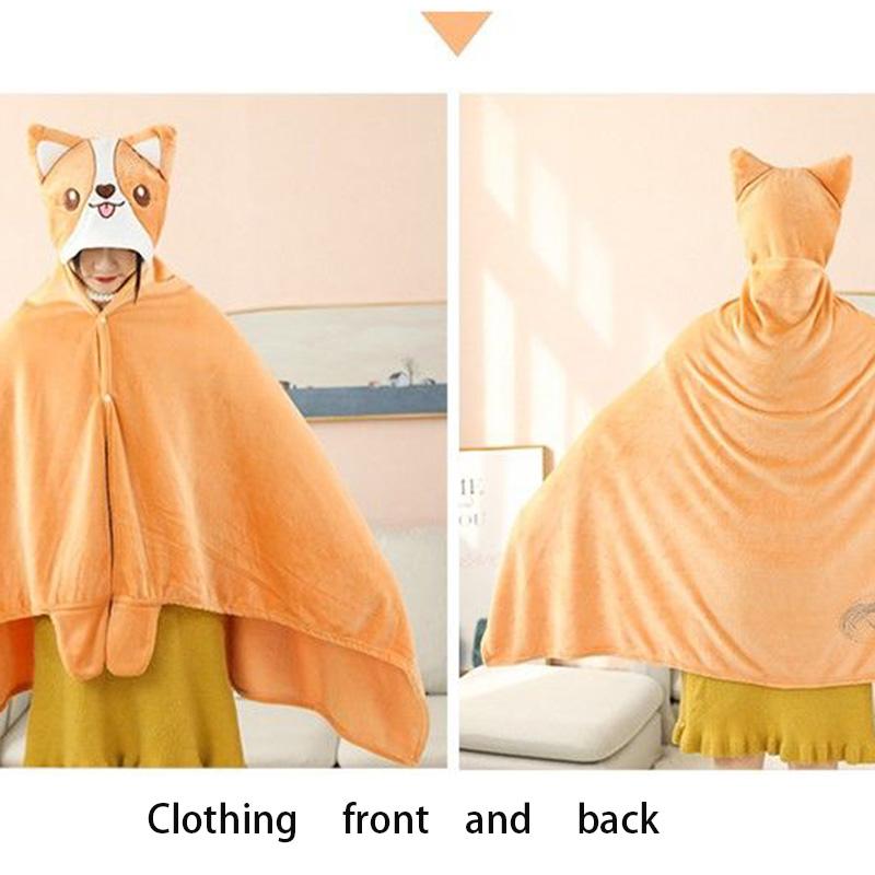 Cartoon Lazy Nap Blanket Shawl Cloak Cloak Office Air Conditioning Blanket Coral Fleece Cover Leg Blanket Soft and Warm Double-sided Plus Fleece